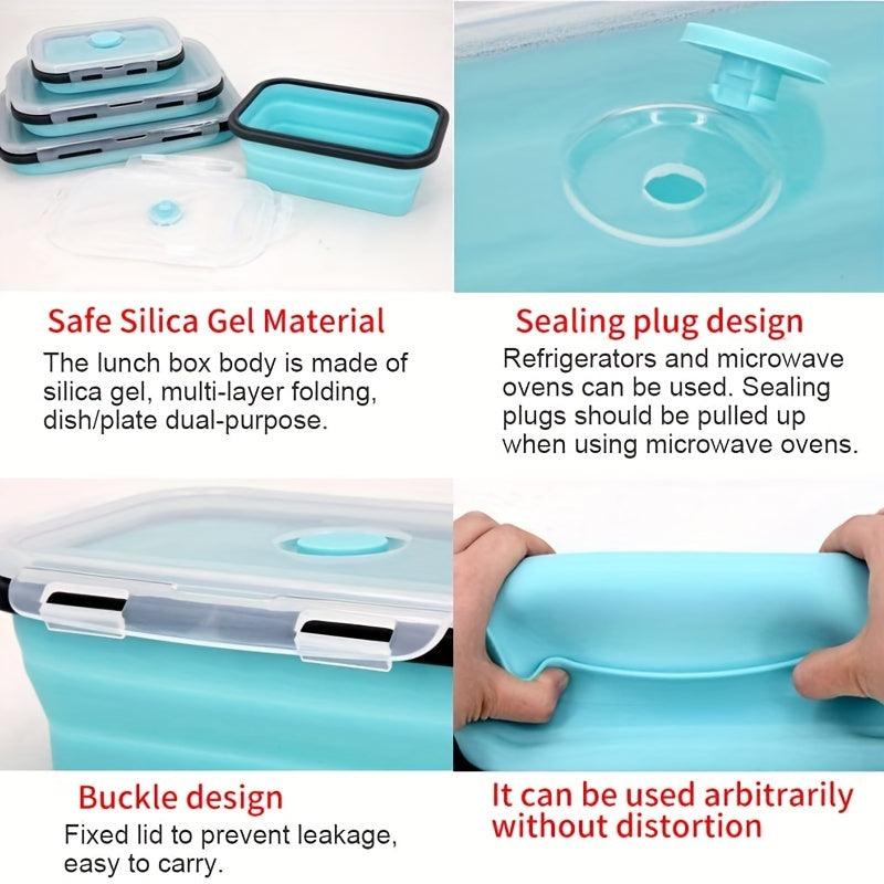 4pcs Collapsible Silicone Lunch Box Leakproof Microwave Freezer Safe