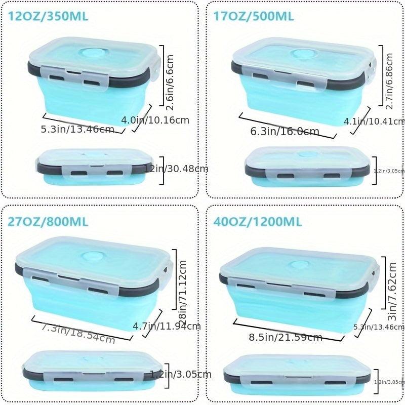 4pcs Collapsible Silicone Lunch Box Leakproof Microwave Freezer Safe