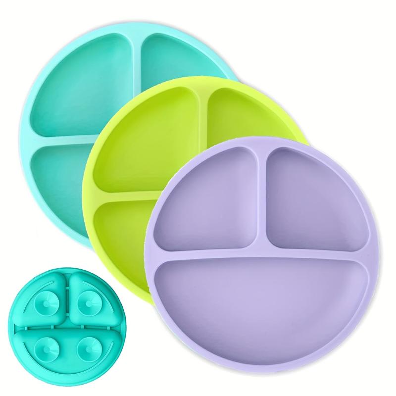 Set of 3 Silicone Toddler Plates with Suction