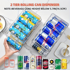 Double Layer Soda Can Dispenser Beverage Rack Clear Plastic Canned Food Storage