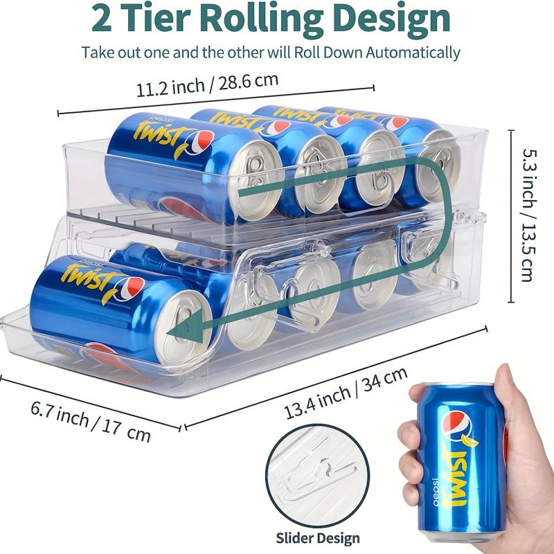 Double Layer Soda Can Dispenser Beverage Rack Clear Plastic Canned Food Storage