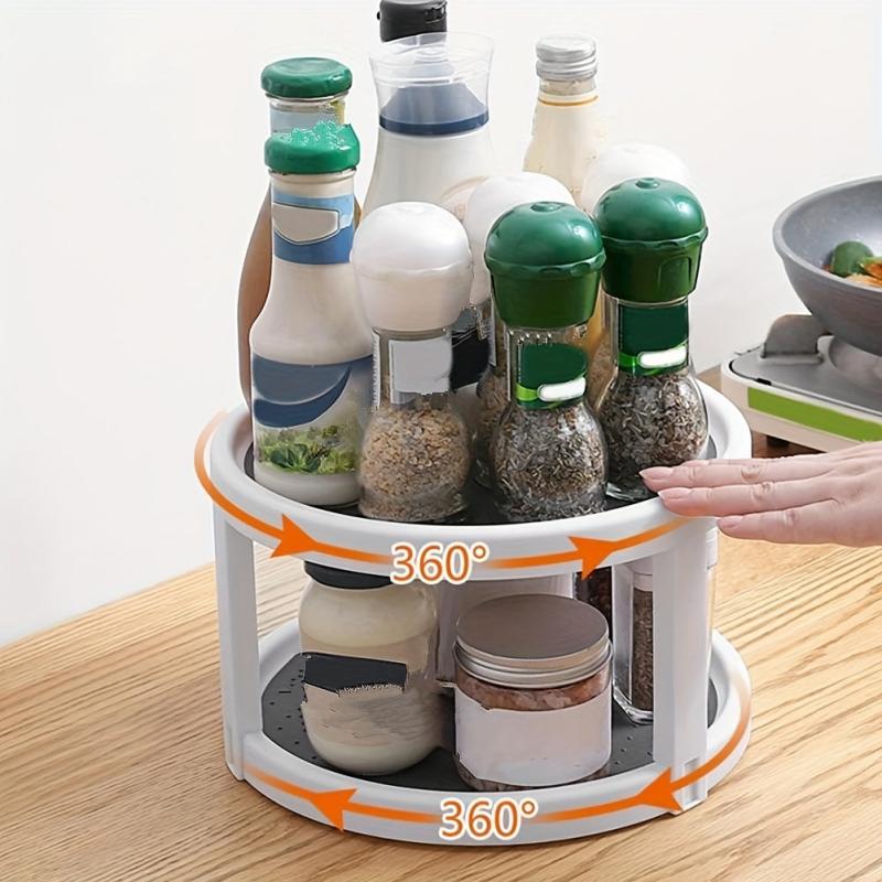 1pc Rotating Seasoning Rack Countertop Salt Soy Sauce Bottle Jar Organizer