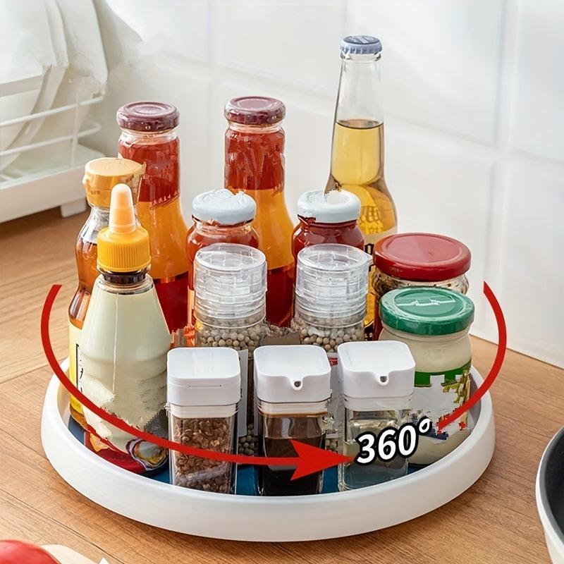 1pc Rotating Seasoning Rack Countertop Salt Soy Sauce Bottle Jar Organizer