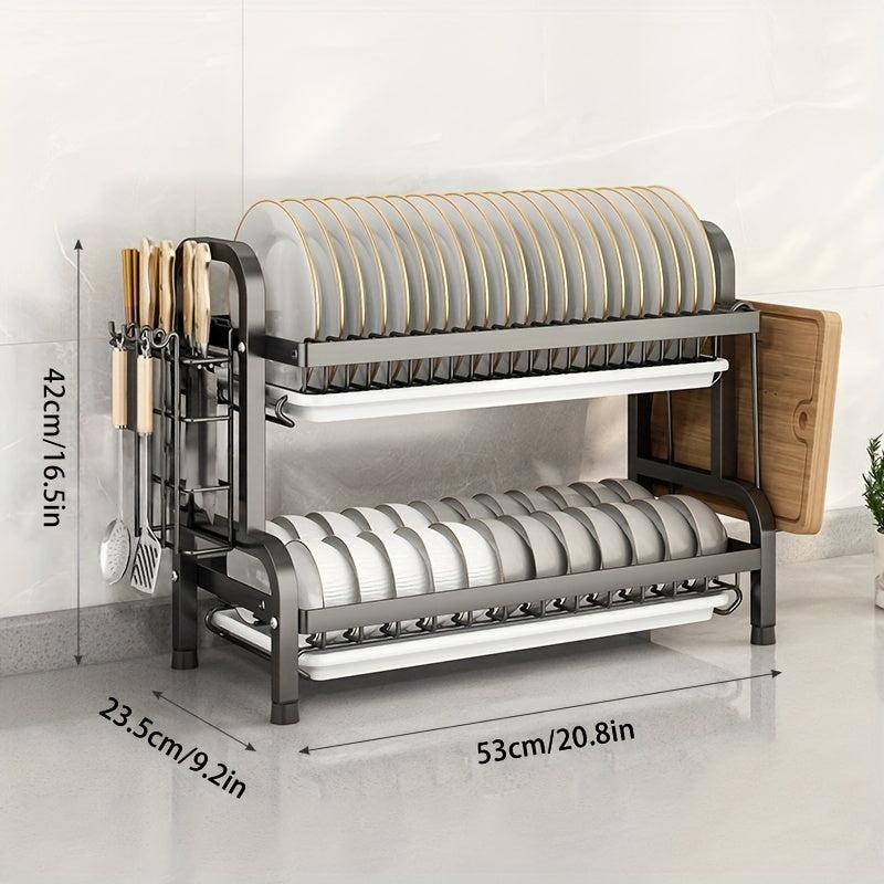 2-Tier Stainless Steel Dish Drying Rack with Drainboard