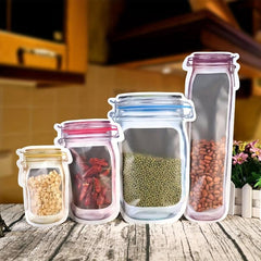 5pcs Reusable Mason Jar Bottle Bags Self Standing Zipper Sealed Food Storage Bag