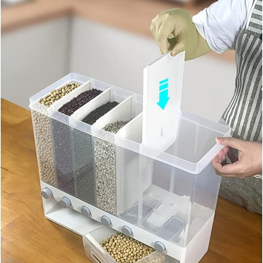 Rice Dispenser 26LB Drum 6 Grids Dry Food Grain Storage Box