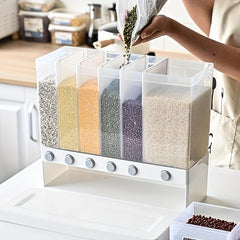 Rice Dispenser 26LB Drum 6 Grids Dry Food Grain Storage Box