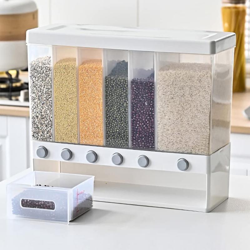 Rice Dispenser 26LB Drum 6 Grids Dry Food Grain Storage Box
