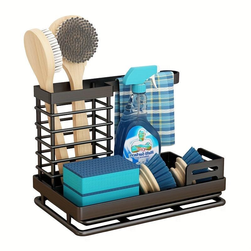 3-in-1 Kitchen Sponge Holder with Drain Tray & Dishcloth Rack