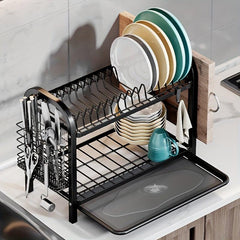 2-Tier Dish Drying Rack with Drainboard and Utensil Holder