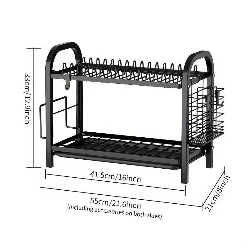 2-Tier Dish Drying Rack with Drainboard and Utensil Holder