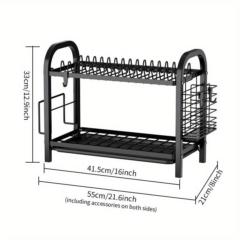 2-Tier Dish Drying Rack with Drainboard and Utensil Holder