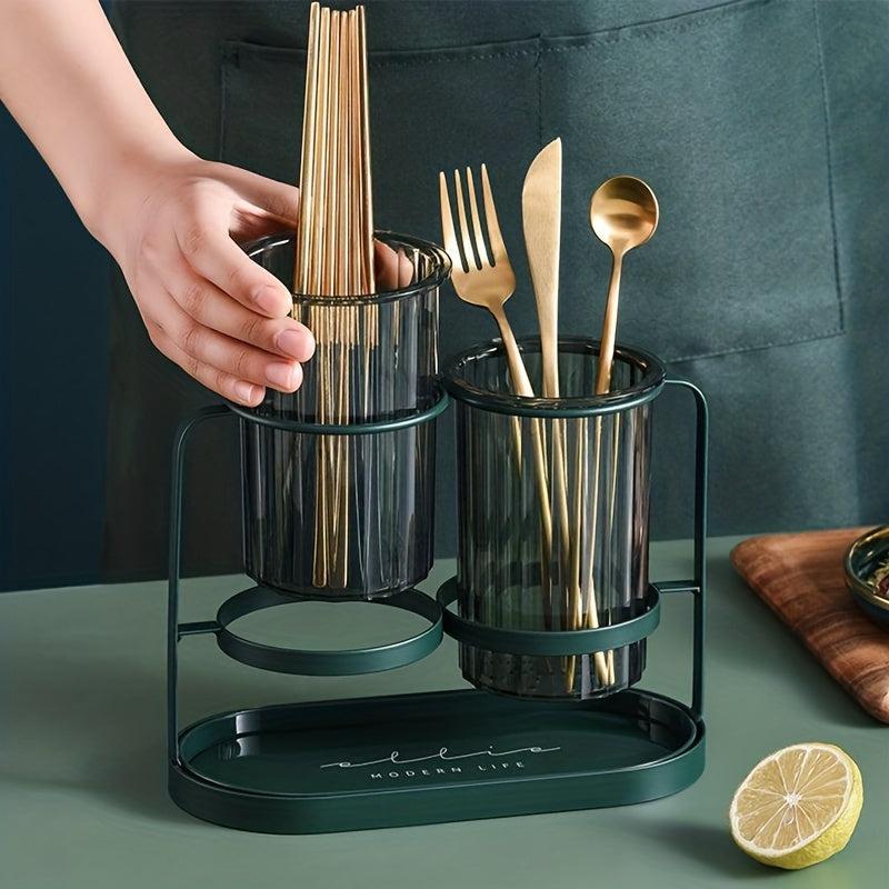 Chopstick Holder & Tray Dinnerware Drain Rack Utensil Shelf Kitchen Organizer