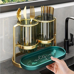 Chopstick Holder & Tray Dinnerware Drain Rack Utensil Shelf Kitchen Organizer