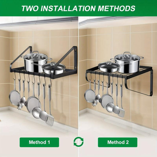 Hanging Pot Rack Wall Mounted Organizer with 8 Hooks