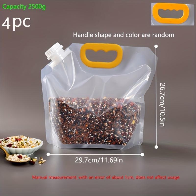 4pcs Transparent Cereal Food Storage Bags Leak-proof