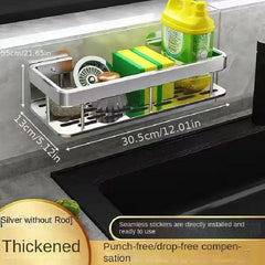 Metal Sink Caddy with Towel Rod and Hooks Wall Mount Sink Organizer