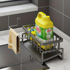 Stainless Steel Kitchen Sink Drain Basket with Soap Sponge Holder