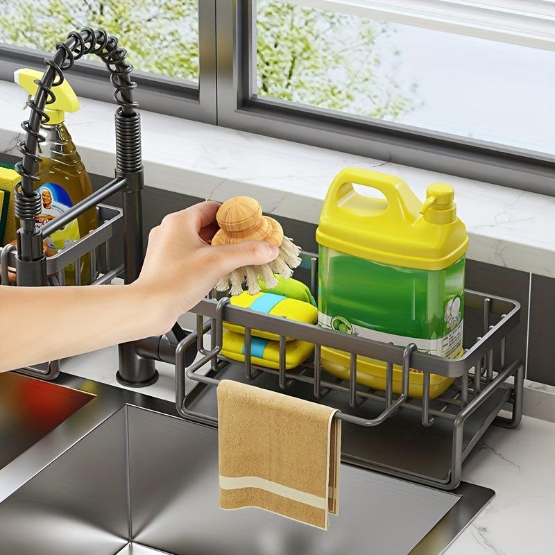 Stainless Steel Kitchen Sink Drain Basket with Soap Sponge Holder