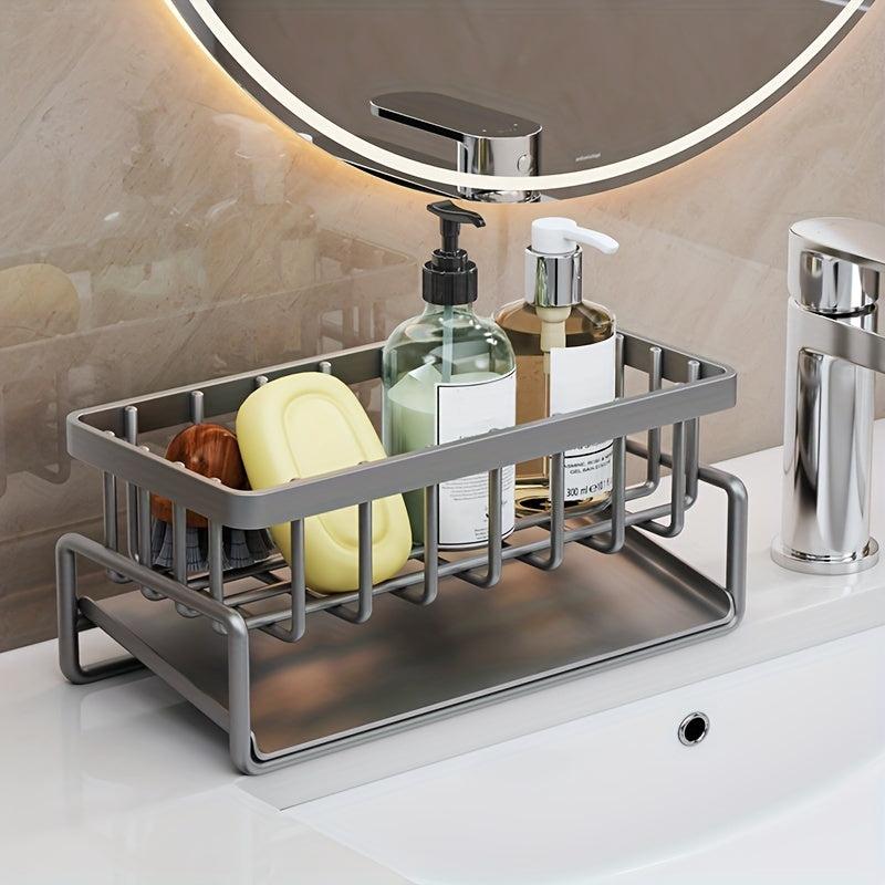 Stainless Steel Kitchen Sink Drain Basket with Soap Sponge Holder