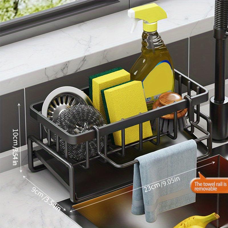 Stainless Steel Kitchen Sink Drain Basket with Soap Sponge Holder
