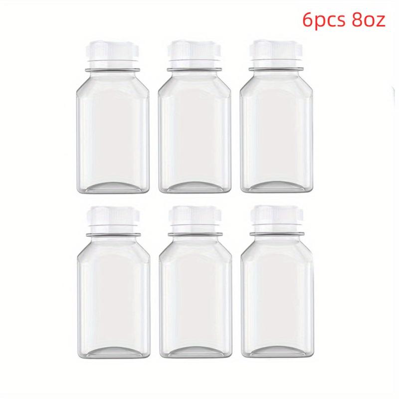 6pcs Reusable Plastic Juice Bottles w/Lids, 4-16oz, Smoothies Milk