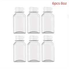 6pcs Reusable Plastic Juice Bottles w/Lids, 4-16oz, Smoothies Milk