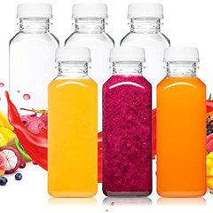 6pcs Reusable Plastic Juice Bottles w/Lids, 4-16oz, Smoothies Milk