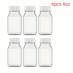 6pcs Reusable Plastic Juice Bottles w/Lids, 4-16oz, Smoothies Milk