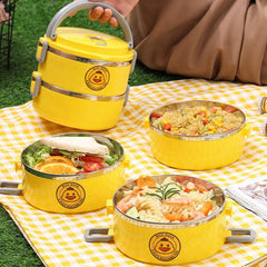 Yellow Duck Pattern Stainless Steel Lunch Box 2 3 Layer Insulated Bento Box