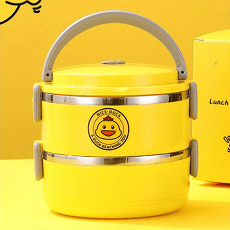 Yellow Duck Pattern Stainless Steel Lunch Box 2 3 Layer Insulated Bento Box