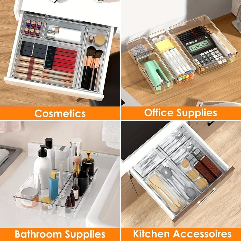 18pcs Clear Plastic Flatware and Utensils Storage Tray Set