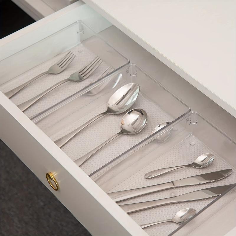 18pcs Clear Plastic Flatware and Utensils Storage Tray Set