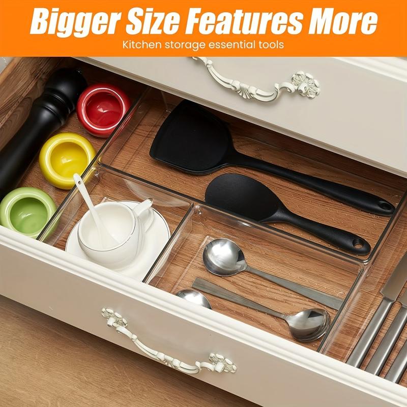 18pcs Clear Plastic Flatware and Utensils Storage Tray Set
