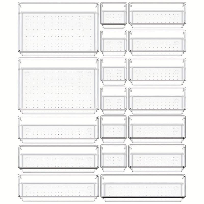 18pcs Clear Plastic Flatware and Utensils Storage Tray Set