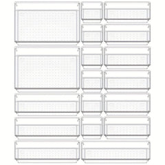 18pcs Clear Plastic Flatware and Utensils Storage Tray Set