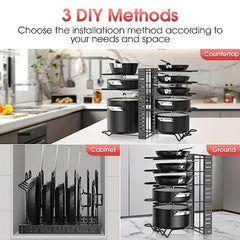 Adjustable Pot Lid Holders And Pan Rack Lid Organizer
