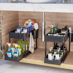 2 Tier Sliding Cabinet Basket Organizer for Bathroom Storage