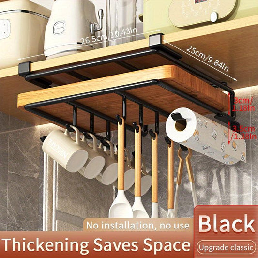 Stainless Steel Kitchen Storage Rack with Hooks and Paper Towel Holder