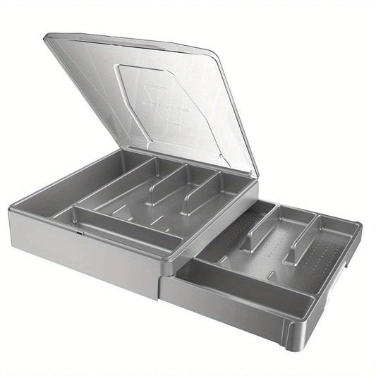 Double Layer Silverware Tray with Lid Drawer Organizer for Utensil Storage