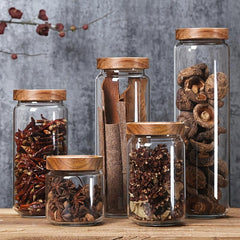 Glass Storage Jar With Airtight Wooden Lid For Food