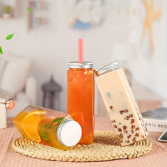 300ml 500ml Square PET Bottle with Aluminum Lid for Bubble Tea