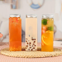 300ml 500ml Square PET Bottle with Aluminum Lid for Bubble Tea