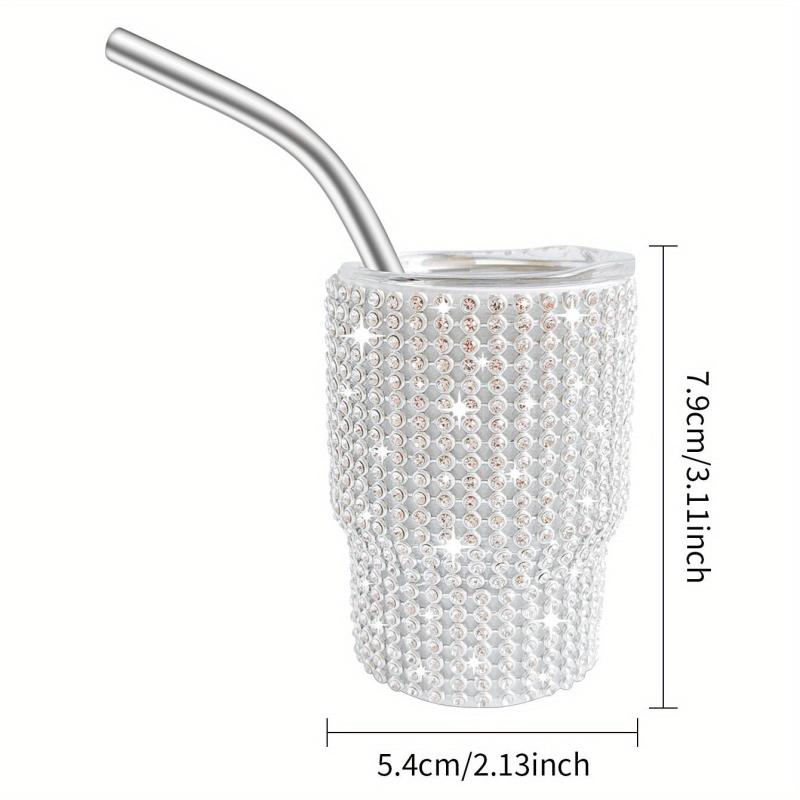 3oz Shining Stainless Steel Mug W/ Straw & Lid Studded Wine Glass Vacuum Cup