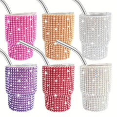 3oz Shining Stainless Steel Mug W/ Straw & Lid Studded Wine Glass Vacuum Cup