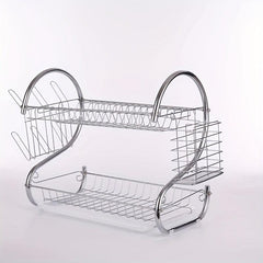 Large Capacity Double Layer Dish Rack with Water Filter Bowl Holder Cup Holder