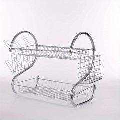 Large Capacity Double Layer Dish Rack with Water Filter Bowl Holder Cup Holder
