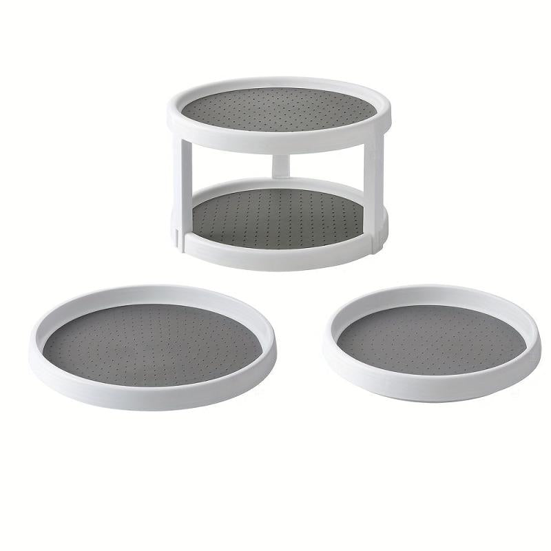 2 Tier Lazy Susan Spice Organizer Rotating Tableware Seasoning Bottle Turntable