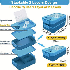 Large 2-Layer Bento Box Lunch Container 2000ML Leakproof