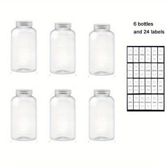 6pcs Transparent PET Food Jar with 24 Labels, Portable Candy Jar